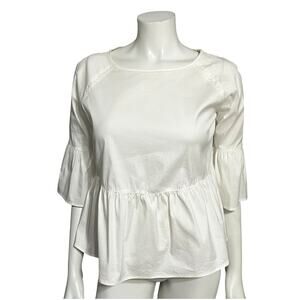 💫Lands End White Peplum Style Flared Sleeve Shirt Sz-2 (Small)